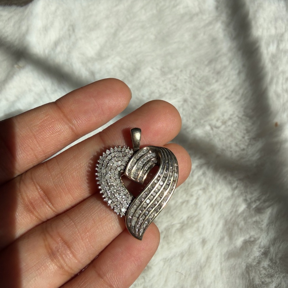 Elegant Gold Over Silver Diamond Heart Pendant